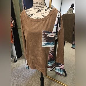 Brown Long sleeve Aztec print shirt